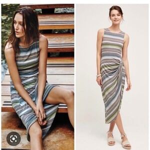 Bailey‎ 44 XS Stripe Knit Midi Dress Sleeveless Twist Front Casual